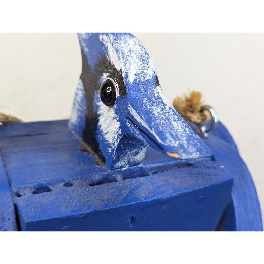 Handcrafted Blue Jay Birdhouse Wood with Rope Hanger Unique Nature - Picture 11 of 12